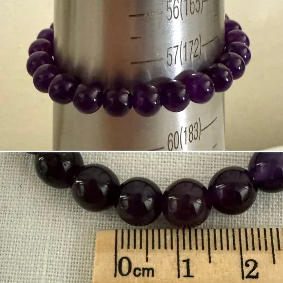 Amethyst Energy Bracelet 6.75 inch Natural Stone Beaded Stretch 8mm Beads - Picture 3 of 10